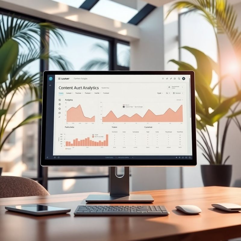 Monitor exibindo dashboard de analytics editorial em Looker Studio